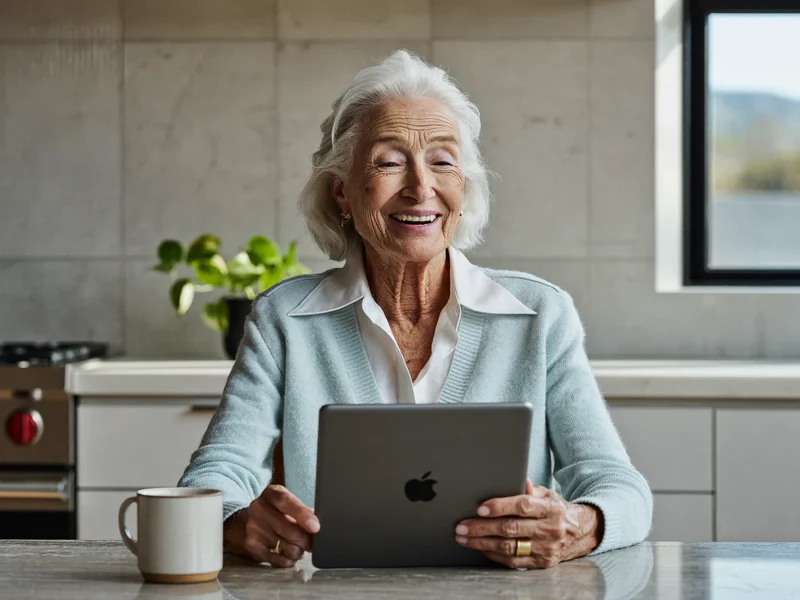 Illustration: Entspannter Videoanruf mit der Familie über ein an eine Tasse gelehntes Tablet.